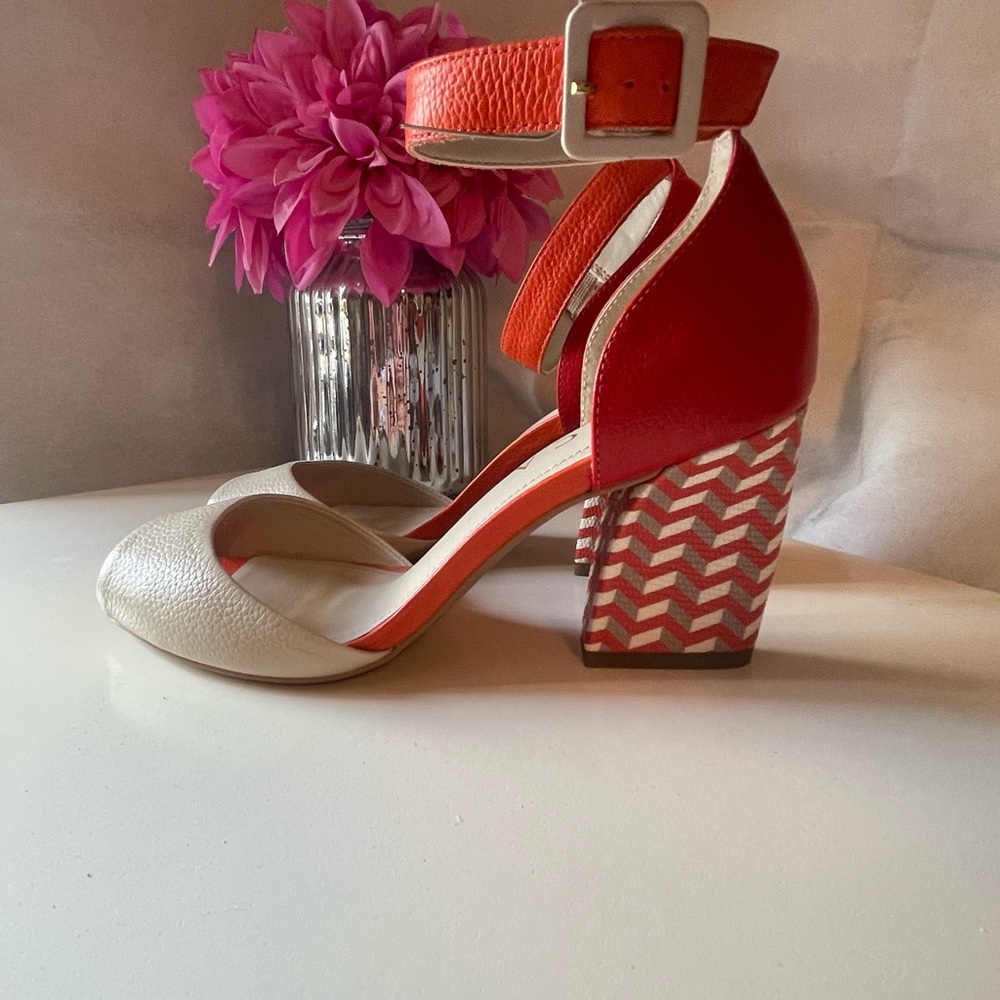 Stylish Red and Cream Women's Block Heel Sandals